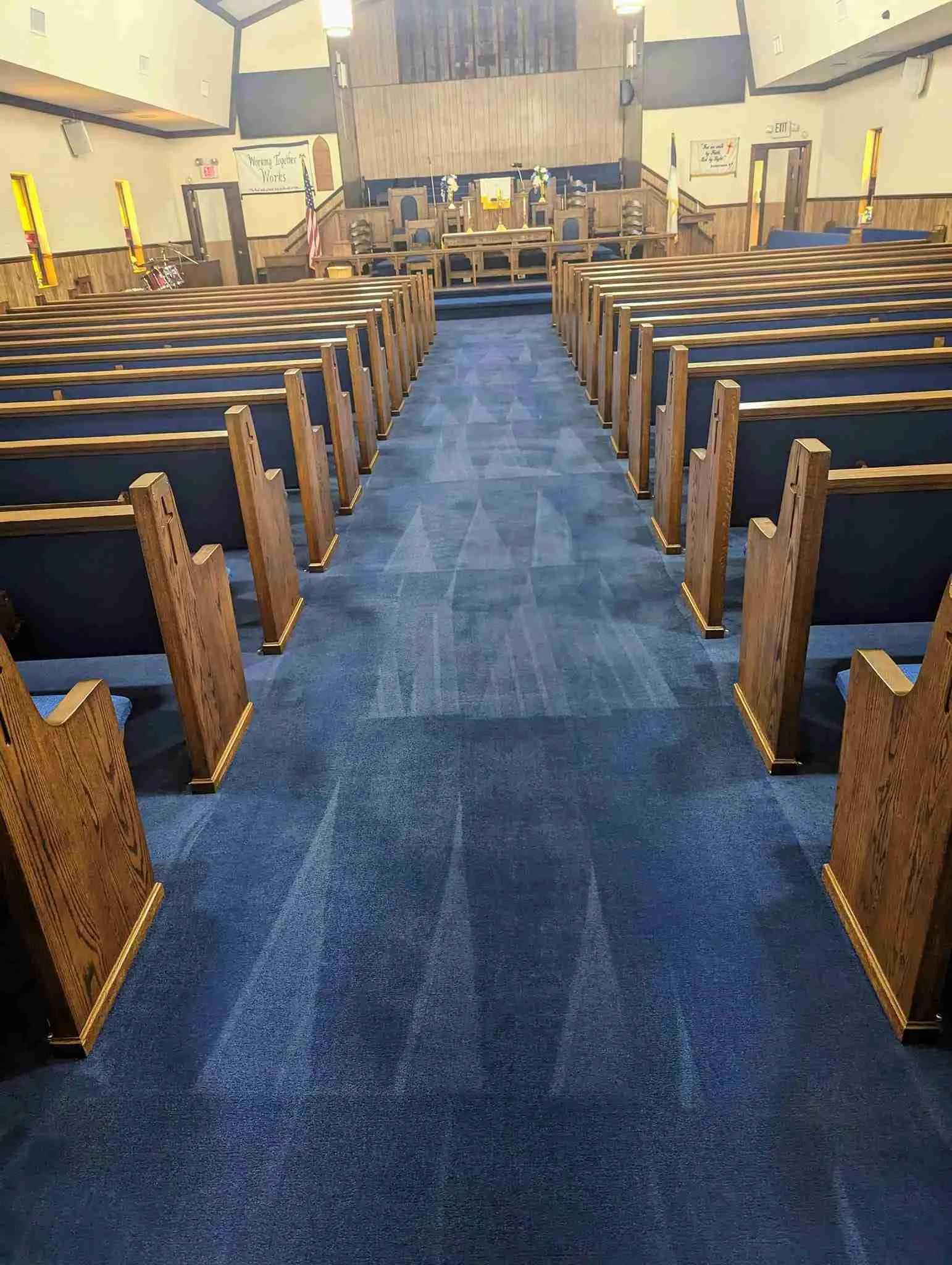 Church carpet and pews commercial before and after Phoenix