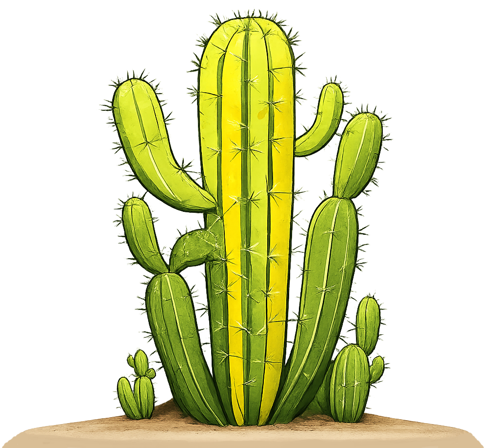 Decorative desert cactus illustration growing from the desert floor